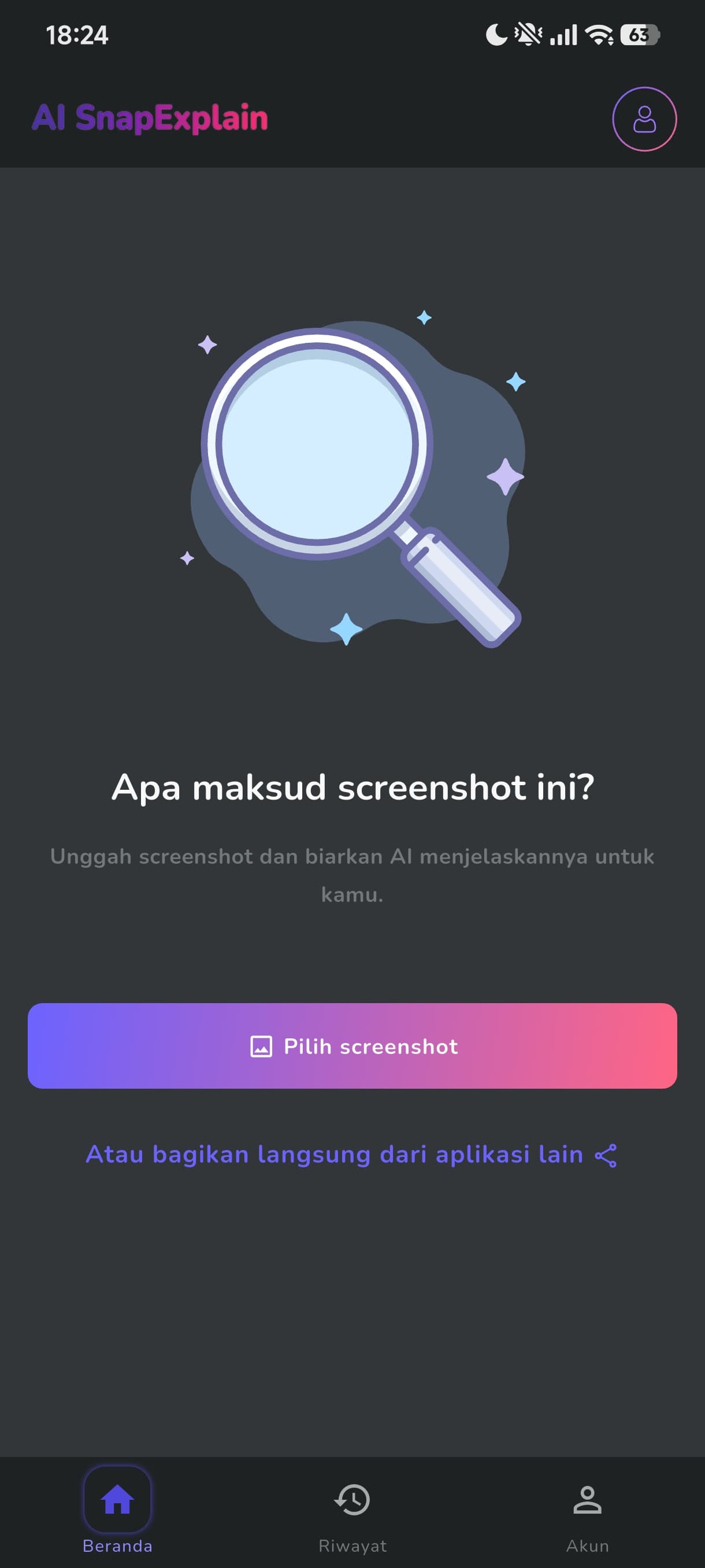 AI SnapExplain home screen