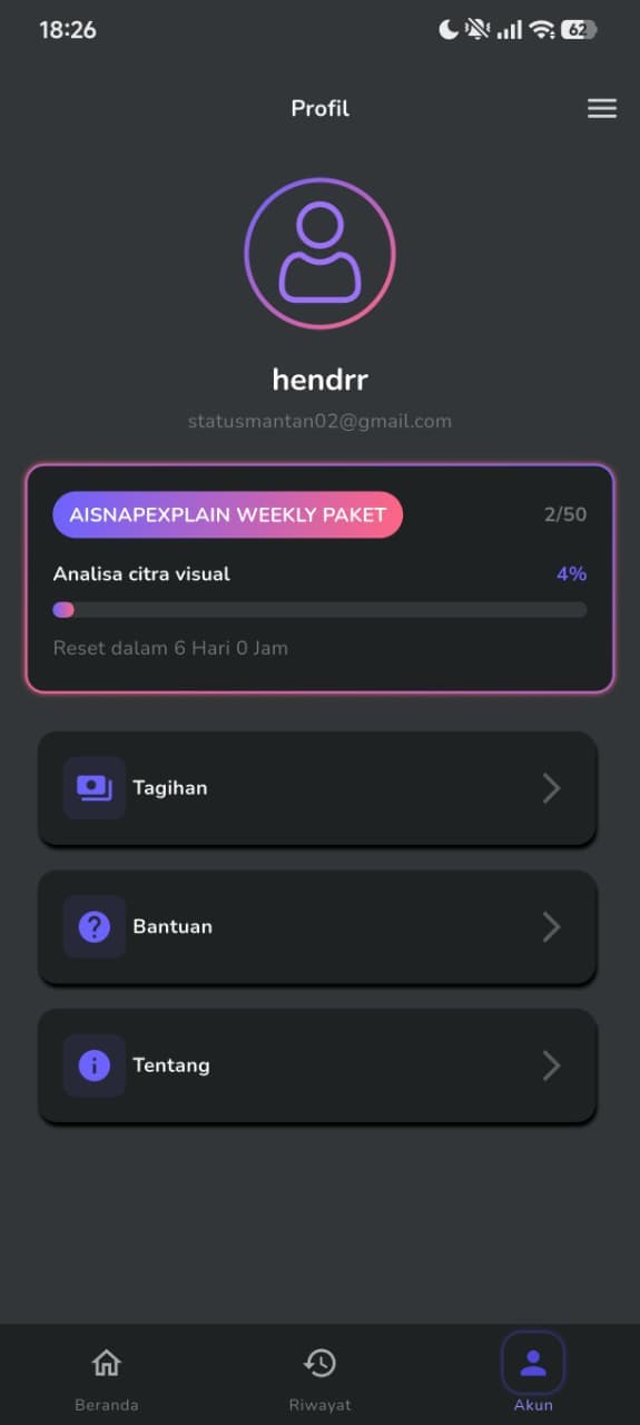 AI SnapExplain profile screen