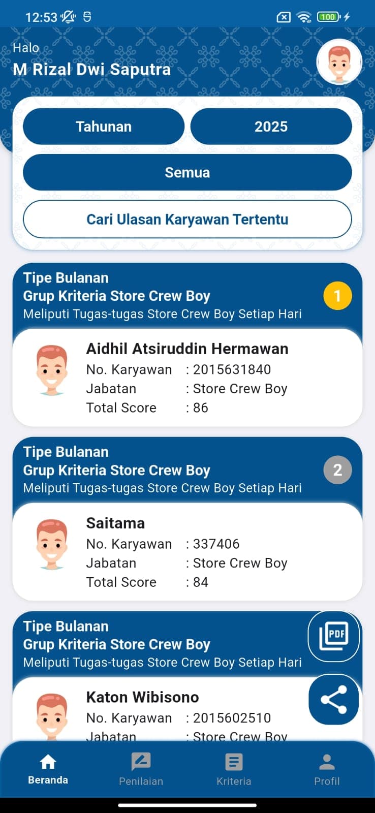 e-Kinerja Mobile dashboard screen