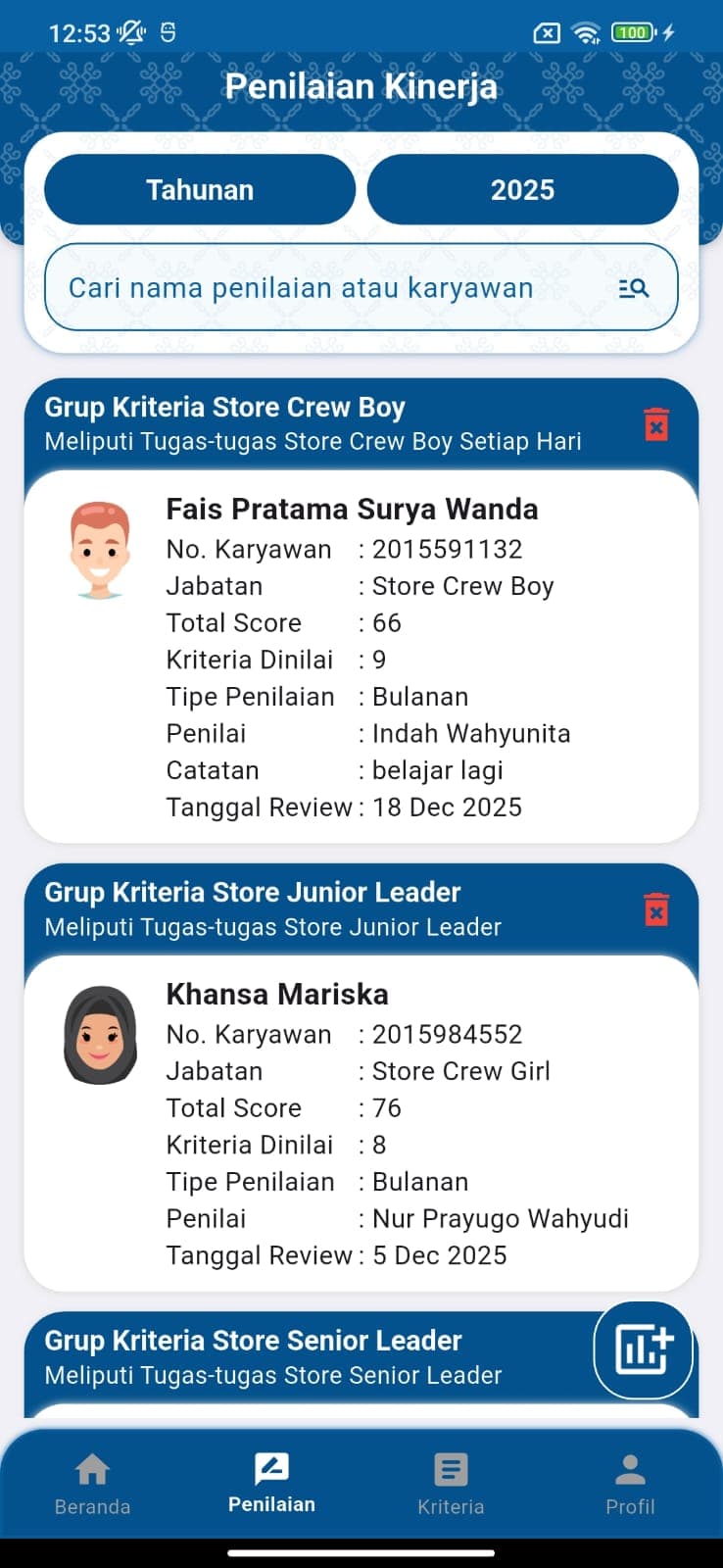 e-Kinerja Mobile scoring screen