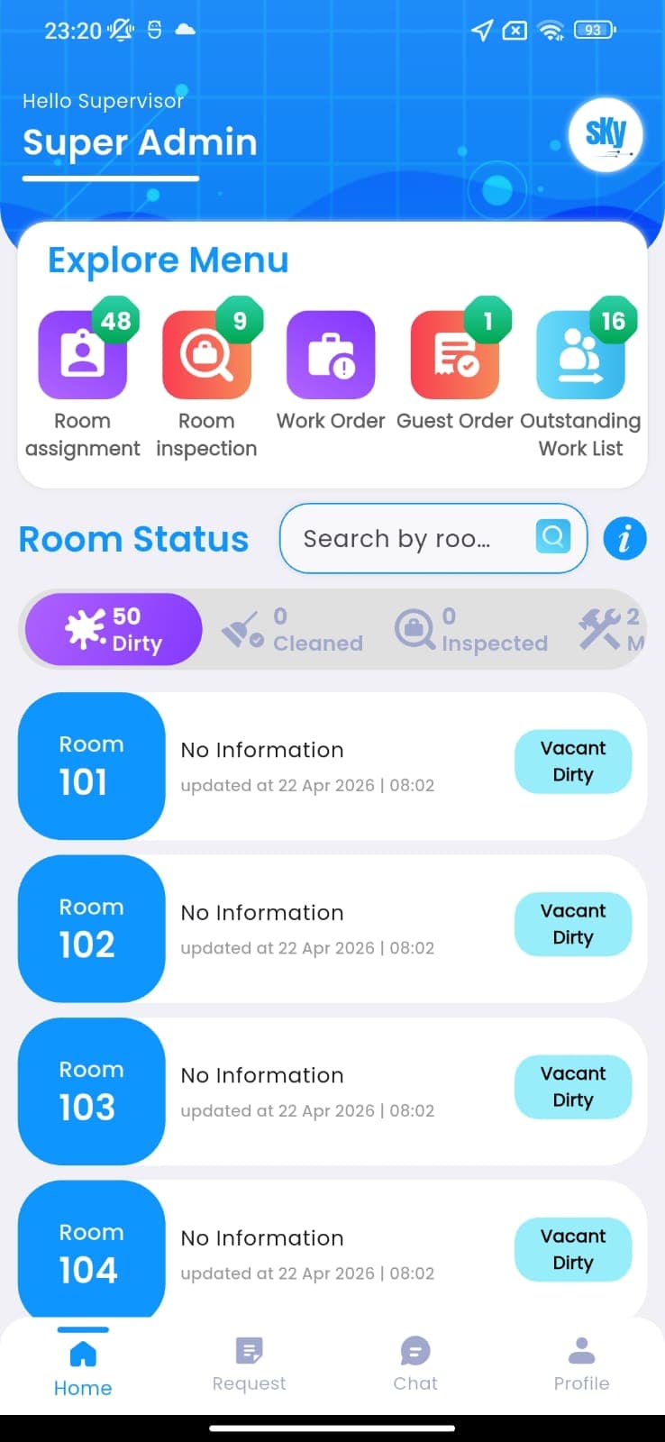 SIL Housekeeper Mobile home screen