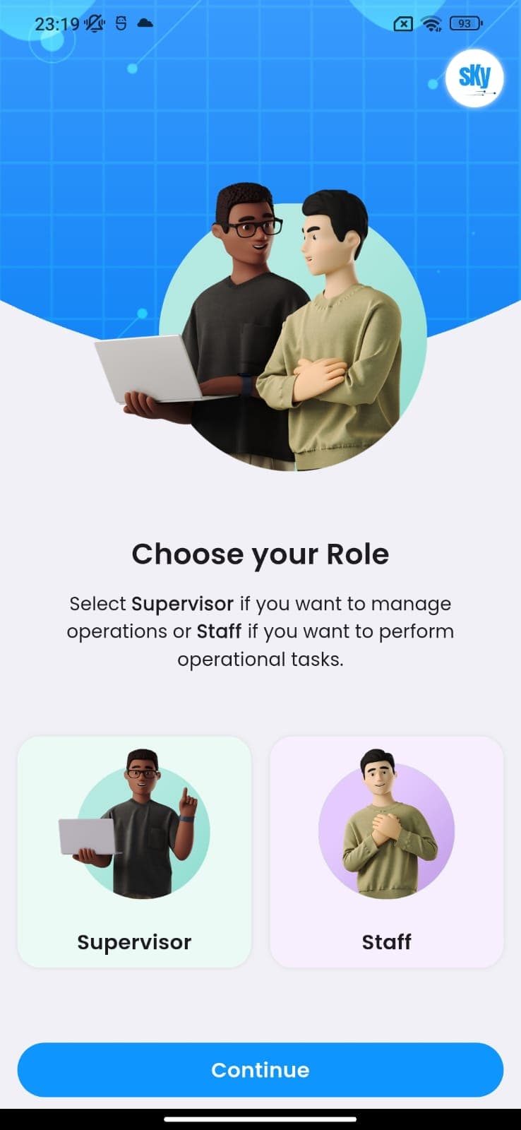 SIL Housekeeper Mobile select role screen