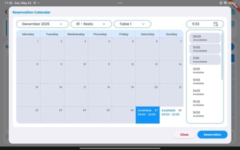 SIL POS Mobile reservation calendar screen