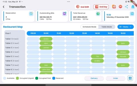 SIL POS Mobile schedule mode screen