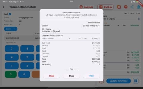 SIL POS Mobile transaction bill screen