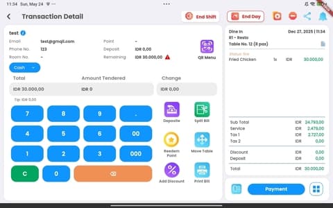 SIL POS Mobile transaction menu screen